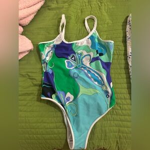 Emilio Pucci Green and Blue One Piece Swimsuit